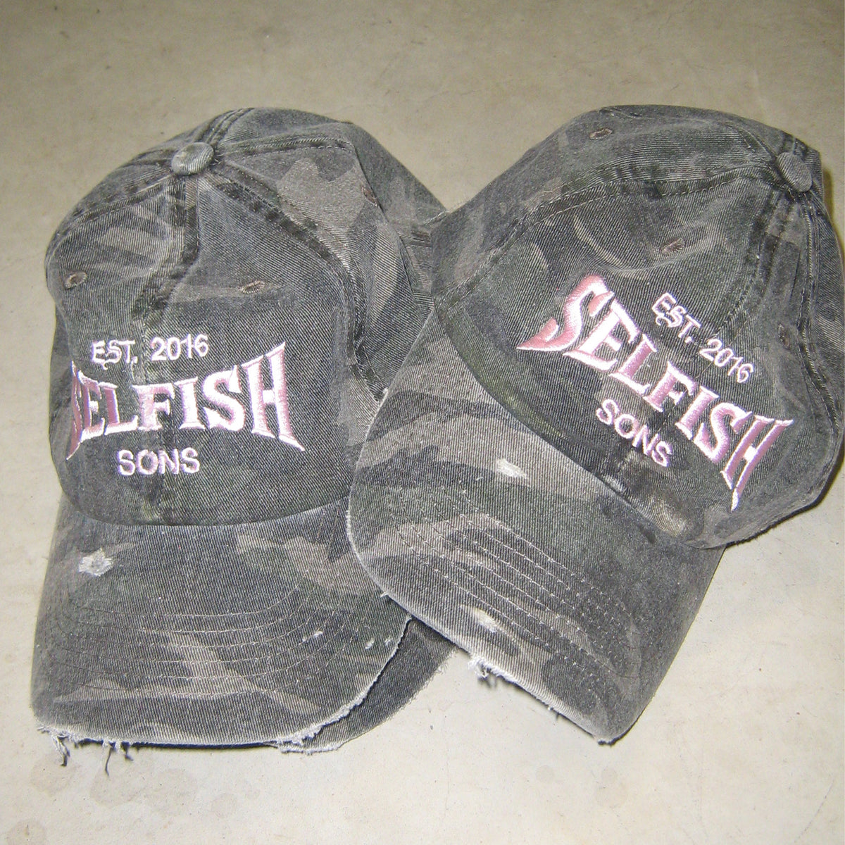 selfish distressed camo cap