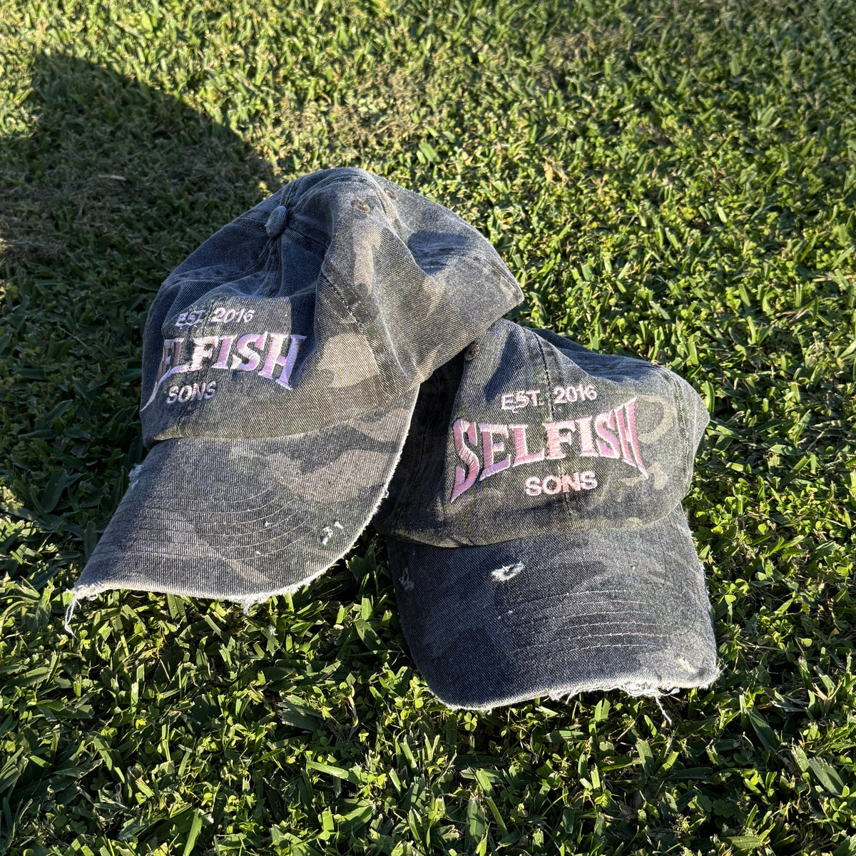 selfish distressed camo cap